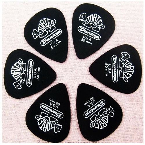 6 Picks Dunlop Pitch Black Tortex Guitar Picks Plectrums 0.50 mm Gauge 