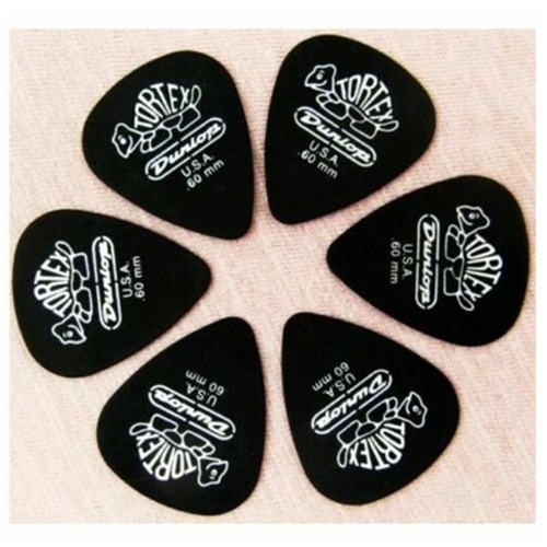 6 Picks Dunlop Pitch Black Tortex Guitar Picks / Plectrums 0.60 mm Gauge 