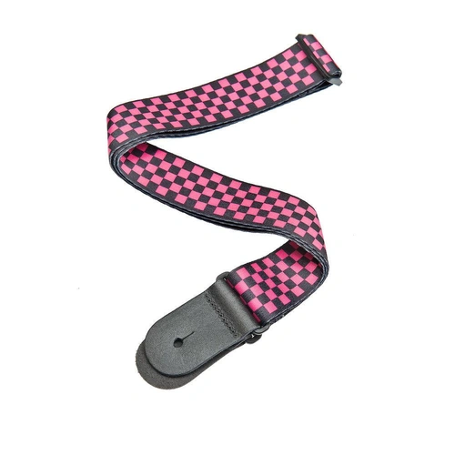 D'Addario Woven Guitar Strap, Black/Pink Checker Pattern