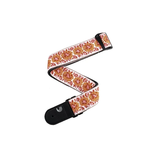 D'Addario Woven Guitar Strap, Peace Love, Pink and White