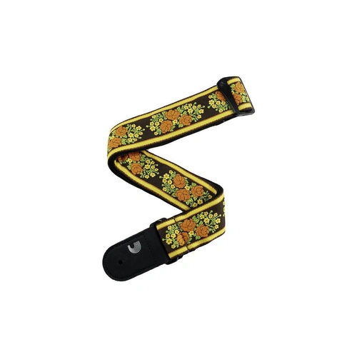 D'Addario Woven Guitar Strap, Peace Love, Brown and Yellow