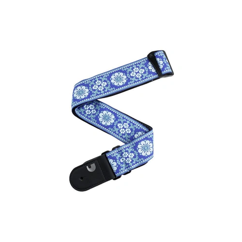 D'Addario Woven Guitar Strap, Peace Love, Blue and White