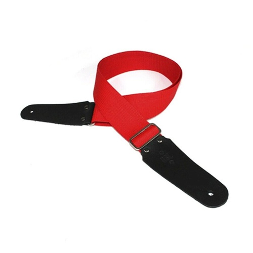 DSL Polypropylene Guitar Strap Red Hand Made in Australia Leather Ends