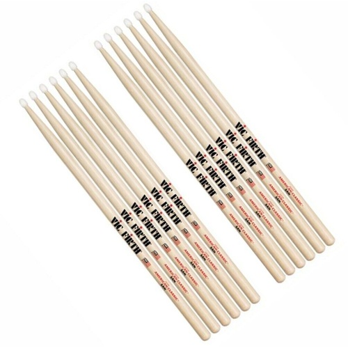 Vic Firth Classic American Hickory 5AN Nylon Tip Drum Sticks 6 Pairs Drumsticks