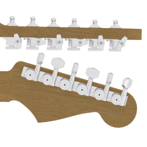 HIPSHOT CHROME Staggered 6 in line Grip Lock Tuners - Treble Side 10mm Posts