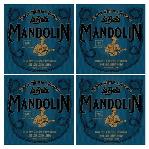 4 sets La Bella Mandolin Strings Silver Planted Wound Light 9 - 36 Loop ends 770L