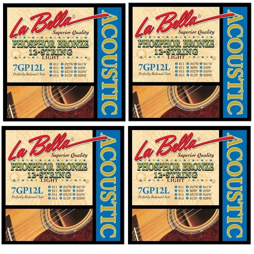La Bella Phosphor Bronze 12 String Acoustic Guitar Strings 4 SETS  11 - 50
