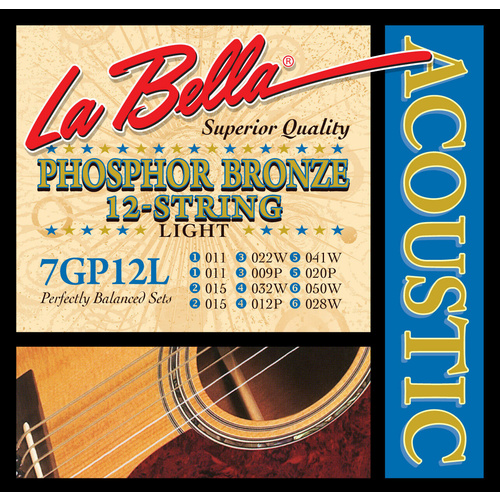 La Bella Phosphor Bronze 12 String Acoustic Guitar Strings Set Light 11 - 50