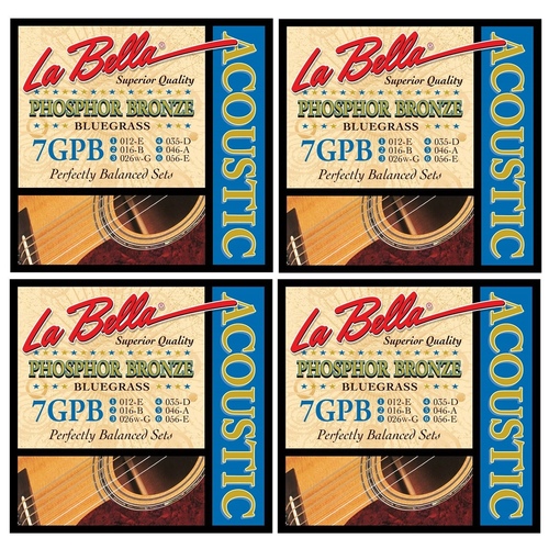 4 Sets La Bella 7GPB Phosphor Bronze Acoustic Guitar Strings Bluegrass 12 - 56