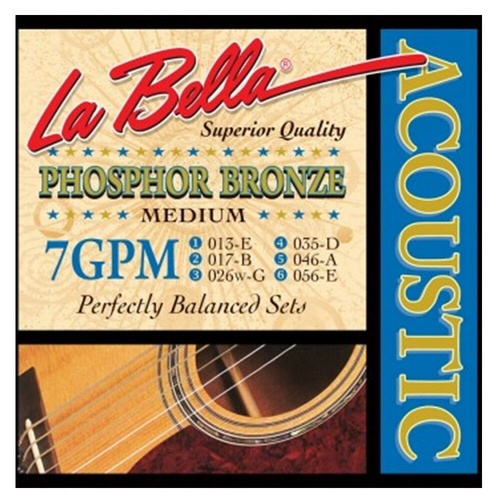 La Bella Phosphor Bronze Acoustic Guitar Strings 7GPM Medium  13 - 56