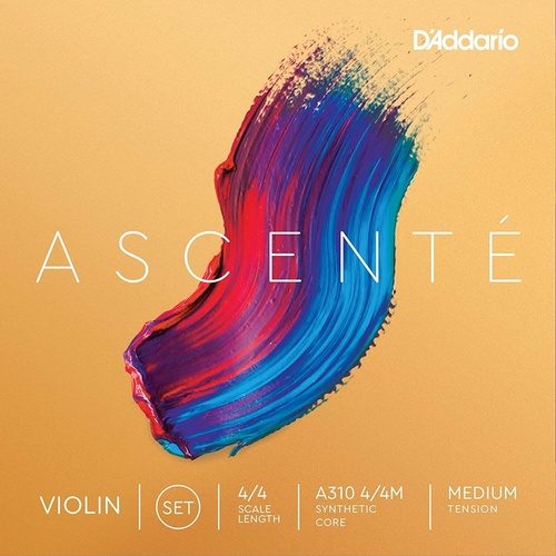 D'Addario AscentǸ Violin String Set, 4/4 Scale, Medium Tension Synthetic Core