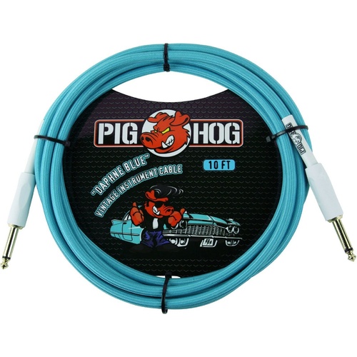Pig Hog PCH10DB Vintage Series Instrument Cable, 1/4"  Daphne Blue - 10 Foot