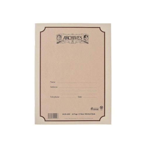 Archives Standard Bound Manuscript Paper Book, 12 Stave, 48 Pages