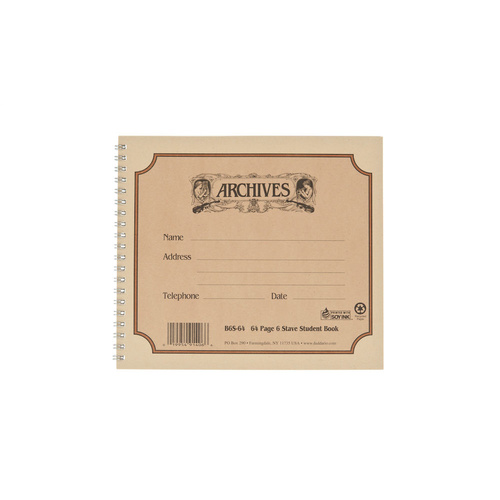 Archives Spiral Bound Manuscript Paper Book, 6 Stave, 64 Pages