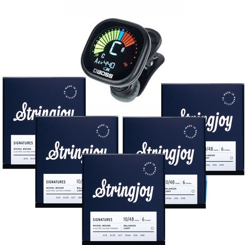 Stringjoy Signatures Electric Guitar Strings 10 - 48 x 5 + Boss TU-05 Tuner