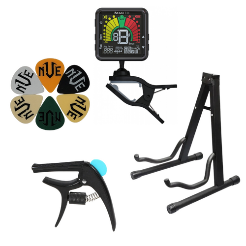 BBT Essential Acoustic / Electric Guitar Bundle - Stand - Capo - Tuner - Picks
