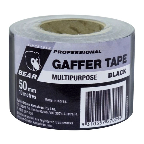 Bear 50mm x 10m Black Multipurpose Gaffer Tape - Black 10m