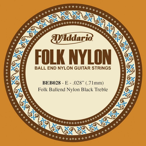D'Addario BEB028 Folk Nylon Guitar Single String, Black Nylon, Ball End, .028