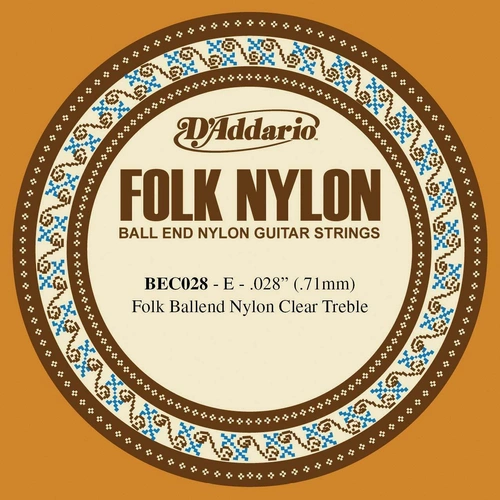 D'Addario BEC028 Folk Nylon Guitar Single String, Clear Nylon, Ball End.028
