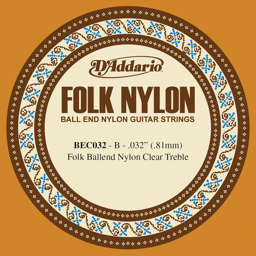 D'Addario BEC032 Folk Nylon Guitar Single String, Clear Nylon, Ball End, .032