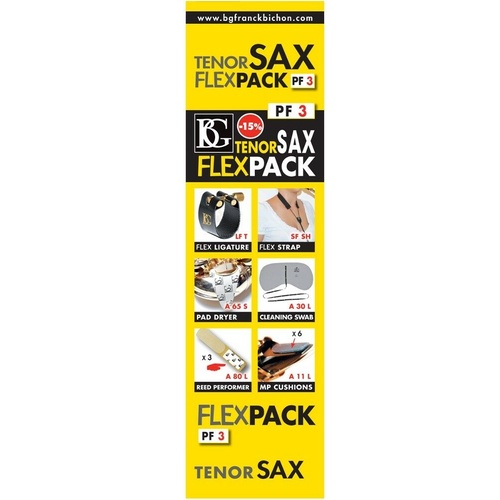 BG PF3 Flex Pack for Tenor Saxophone Flex Strap, Flex Lig/Cap, Swab, Pad Dryer