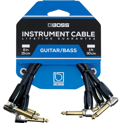 Boss Right-Angle 1/4" to Same Patch/Pedal Instrument Cable 3-Pack  6"