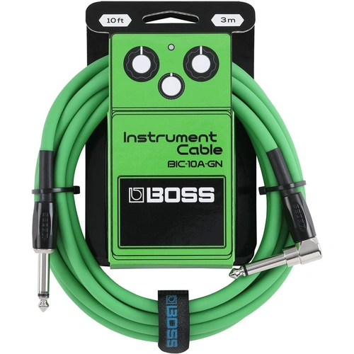 Boss BIC10A Right-Angle 1/4" to Straight 1/4" Instrument Cable - 10ft - Green
