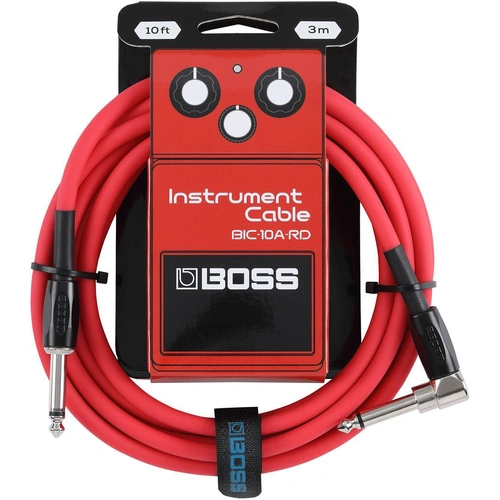 Boss BIC10A Right-Angle 1/4" to Straight 1/4" Instrument Cable - 10ft - Red