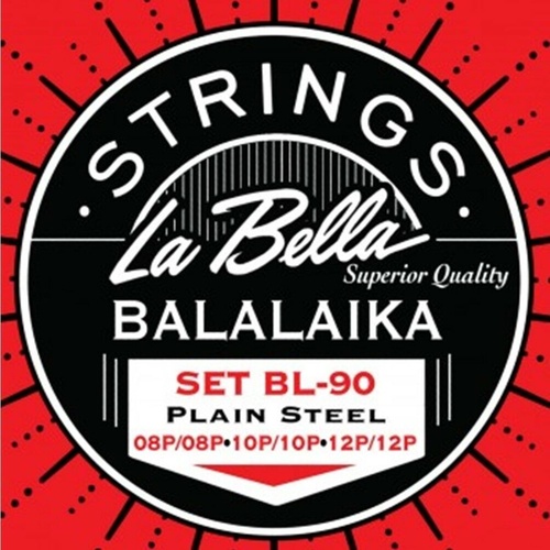 La Bella BL90 Balalaika 6 String Set 3 Courses Plain Steel  Loop Ends