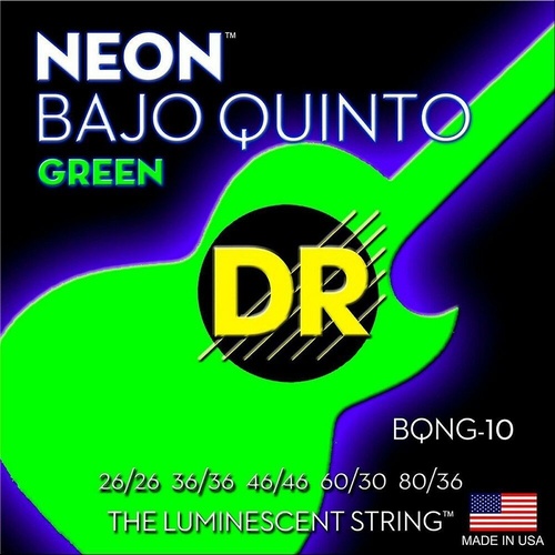 DR Strings BQNG-10 Bajo Quinto Neon Green Coated 10 String Set