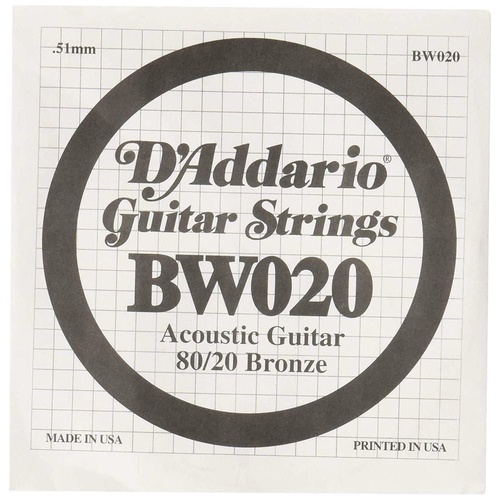D'Addario BW020 Bronze Wound Acoustic Guitar Single String .020