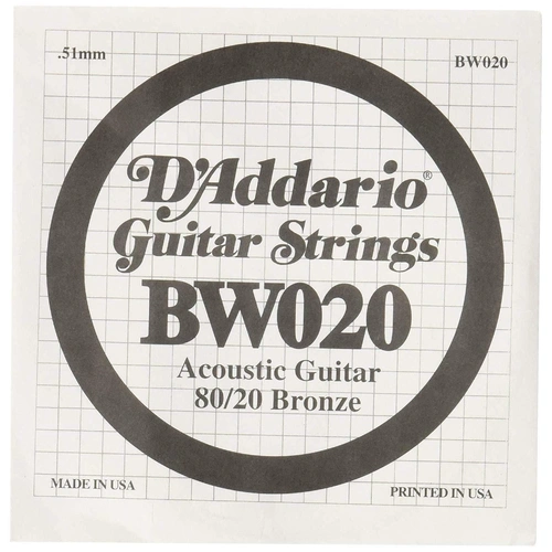 D'Addario BW020 Bronze Wound Acoustic Guitar Single String .020