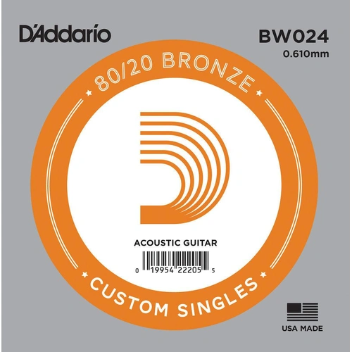 D'Addario BW024 Bronze Wound Acoustic Guitar Single String, .024