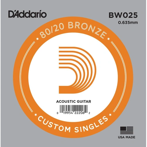 D'Addario 80/20 Bronze Wound Acoustic Guitar Single String, .025 