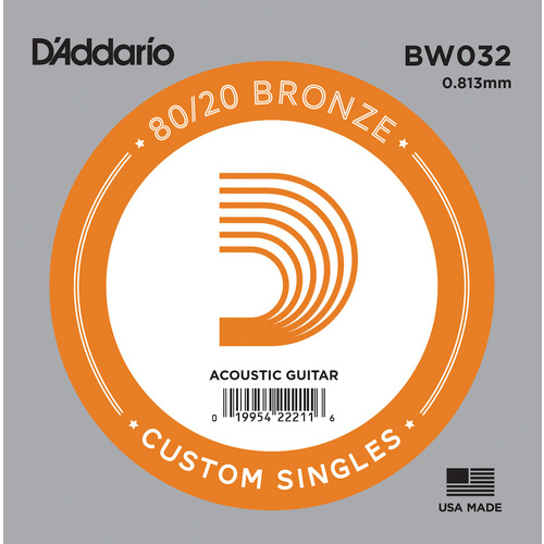 D'Addario 80/20 Bronze Wound Acoustic Guitar Single String, .032