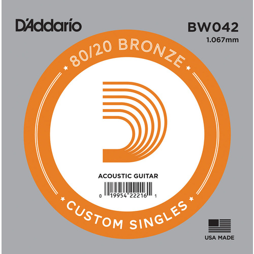 D'Addario BW042 Bronze Wound Acoustic Guitar Single String, .042