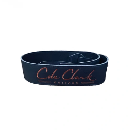 Cole Clark Deluxe 2.5" Soft Leather Guitar Strap with Embroidered Lettering Black