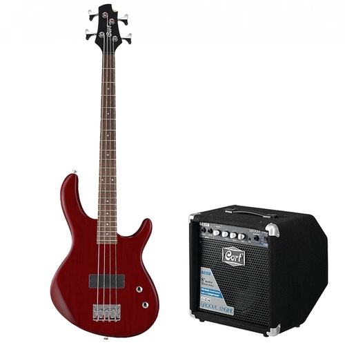Cort Action Junior Short Scale Bass Guitar Black Cherry with 15W Bass Amp
