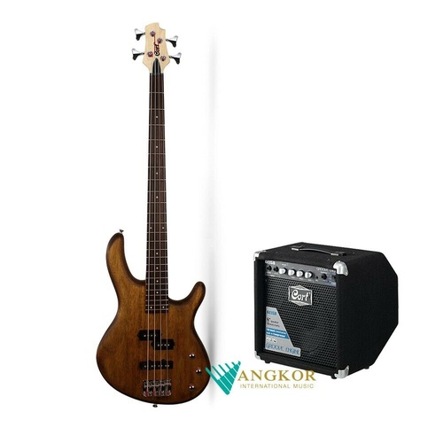 Cort Action PJ Bass Guitar Open Pore Walnut Long Scale 34" with 15W Bass Amp 