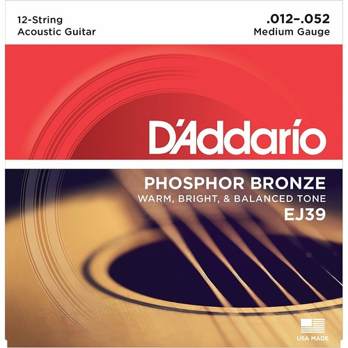 D'Addario EJ39 Phosphor Bronze Medium 12-String Acoustic Strings 12 - 52