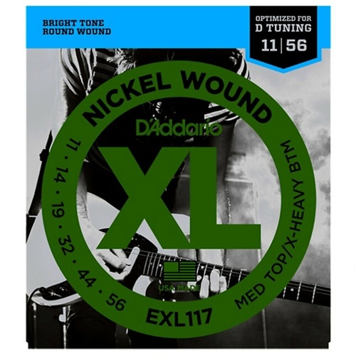 D'Addario EXL117 Medium Top/Extra-Heavy Bottom Electric Guitar Strings  11-56