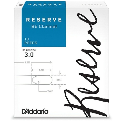 D'Addario Woodwinds Rico Reserve Bb Clarinet Reeds Strength 3 DCR1030 10-pack