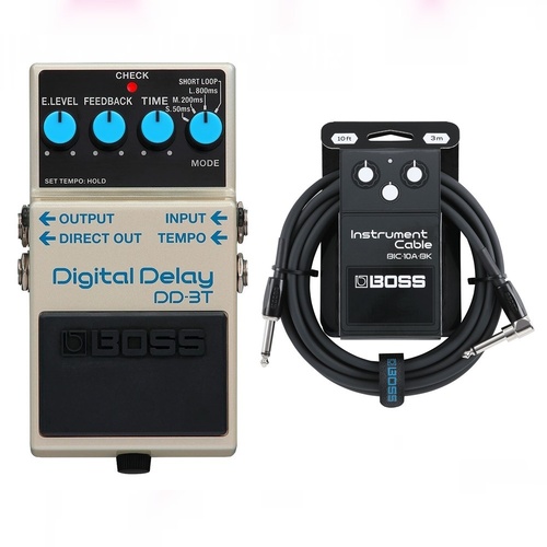 Boss DD3T Digital Delay with Tap Tempo  Effects Pedal with BIC10ABK Instrument Cable