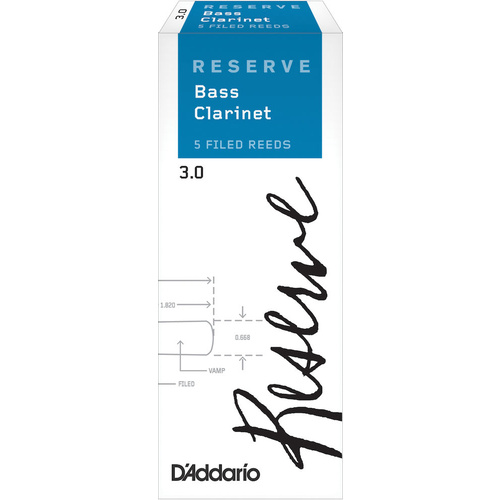 D'Addario Reserve Bass Clarinet Reeds, Strength 3.0, 5 Pack