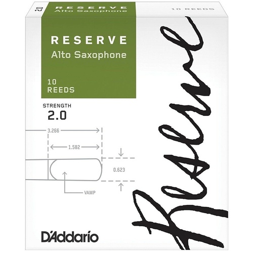 D'Addario Woodwinds Rico Reserve Alto Saxophone Reeds, Strength 2.0, 10-pack