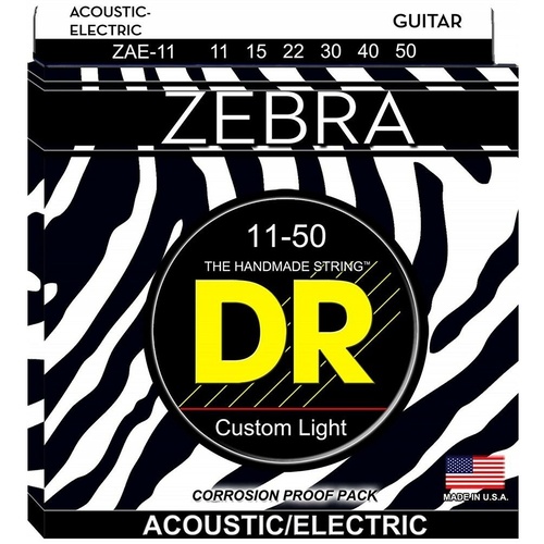 DR Strings Zebra - Acoustic-Electric Guitar Strings Round Core 11-50  ZAE-11