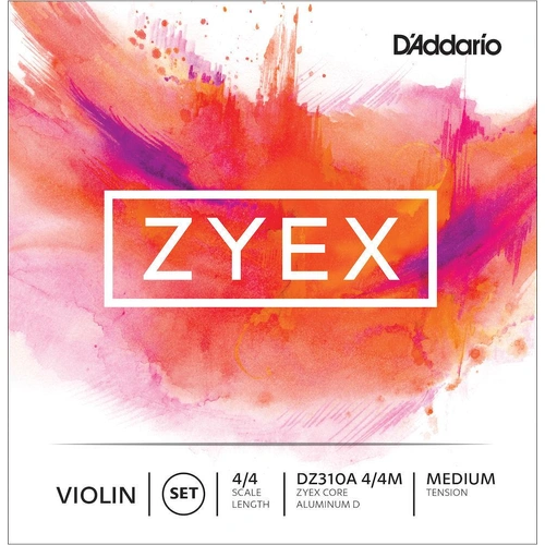 D'Addario Zyex Violin String Set with Aluminum D, 4/4 Scale, Medium Tension