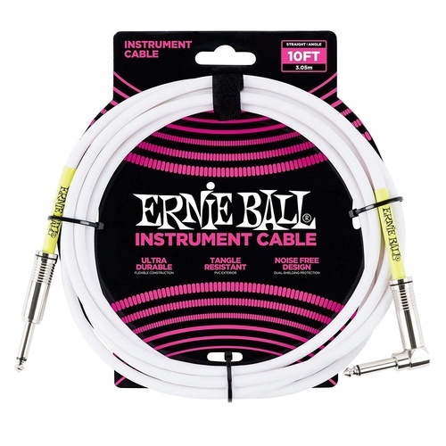 Ernie Ball 10' Straight / Angled  Instrument Cable - White  - 3m