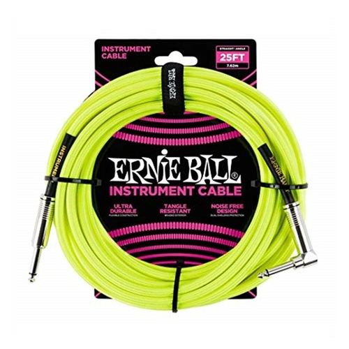 Ernie Ball 25' Straight / Angled  Braided Instrument Cable - Neon Yellow