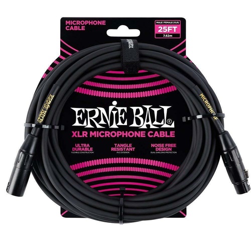 Ernie Ball 6073 25ft. Male / Female XLR Microphone Cable Mic Cable - Black